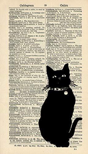 BLACK CAT ART PRINT - VINTAGE ART PRINT - Animal Art Print - Illustration - Vintage Dictionary Art Print - Wall Hanging - Home DÃ©cor - Housewares - Book Print - WALL ART 17B