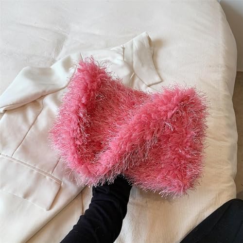 Image of Fluffy Shoulder Hobo Bag Handbag and Purse Women Y2K Fuzzy Soft Plush Underarm Tote Bag