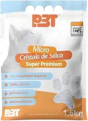 Areia Cristais de Sílica Micro Premium P3T para Gatos Absorção 100%, Antibacteriano Eliminador de Odores 1,6kg