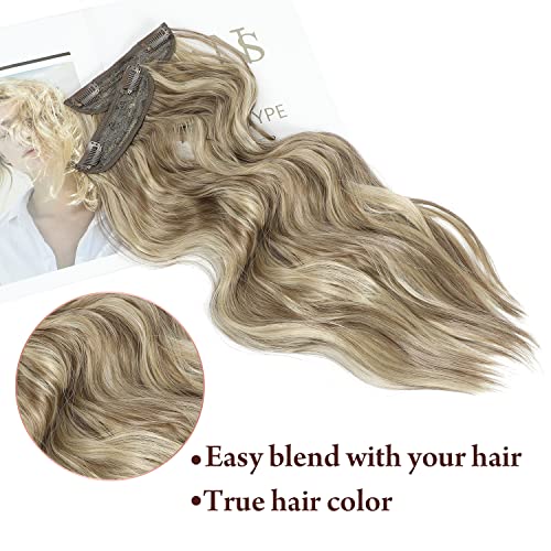 Fine Plus Clip in Hair Extensions 4Pcs Thick Full Head Light Ash Blonde with Lowlights 20Inch Hair Extensions Clip in Curly Wavy Synthetic Hair Extension - Image 4