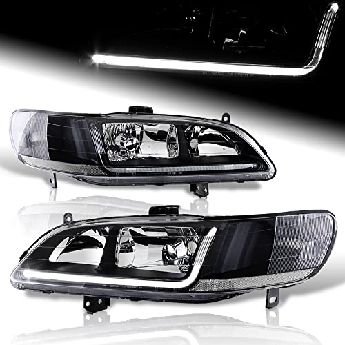EPARTS 2PCS DRL LED Headlight Lamp Compatible with Honda Accord 1998 1999 2000 2001 2002 (Black Housing Clear Lens Clear Reflector)