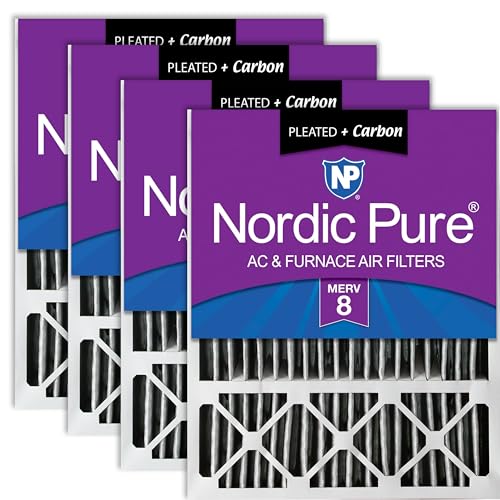 Image of Nordic Pure 20x25x5 Pleated MERV 8 Plus Carbon Air Filters 4 Pack | Actual Size: 19 3 /4 x 24 3 /4 x 4 3 /8 Lennox Replacement X6673 X6675 Made in USA, Standard HVAC & Furnace Filtration
