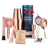 Mixology & Craft Deluxe Copper Cocktail Shaker Set – Weighted Boston Shaker Kit for Bartenders – Includes Japanese Jigger, Muddler, Pourers, Strainers – Perfect for Home Bars and Gifts