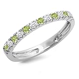 Alternate Green Peridot & White Diamond Half Eternity Wedding Band For Women, 14k White Gold Finish Green Peridot Wedding Band, Ladies Stackable Diamond Ring