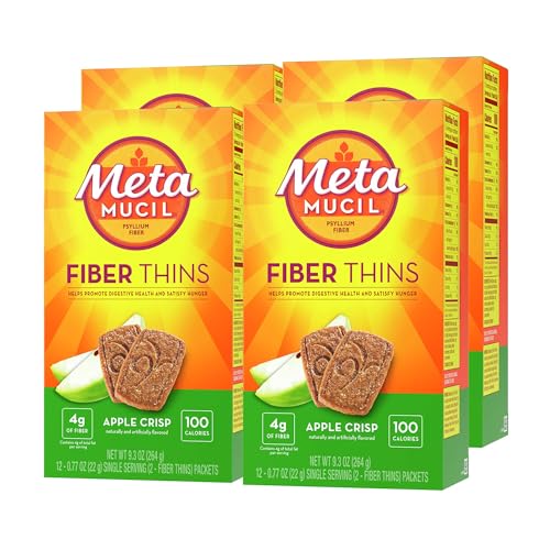 Metamucil Fiber Thins Daily Psyllium Husk Fiber Supplement Supports Digestive Health and Satisfies Hunger Apple Crisp Flavor 48 Total Servings (4 Packs of 12)