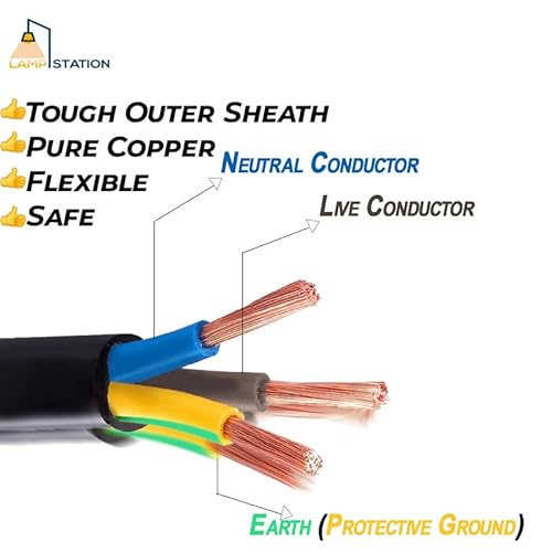 LampStation 3183P 3-Core Round Flexible Pond Cable - Black 0.75mm BASEC Approved Weather Resistant Electrical Wire for Outdoor Garden Lighting and Pumps - 300/500V - 6 Amp - 50 Metres