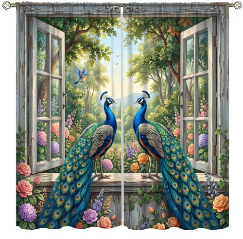 Funny Peacock Curtains,Beautiful Feather Elegant Plant 42"W X 54"L