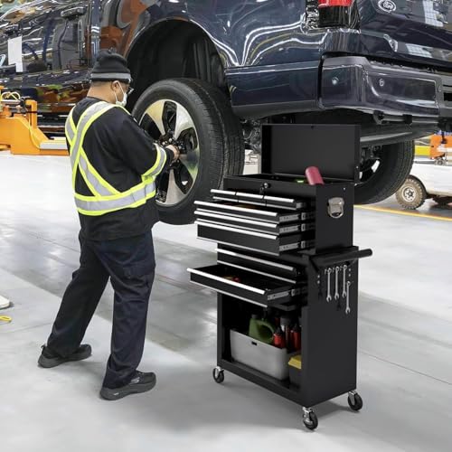 Image of 8 Drawer Rolling Tool Chest, High Capacity Tool Box with Lockable Wheels and Drawers, 2 in 1 Portable Toolbox Organizer Storage Cabinet For Garage, Warehouse, Repair Shop