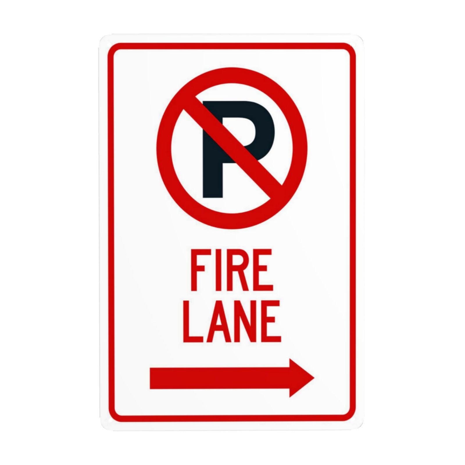 SMAZDFXX No Parking Symbol Fire Lane With Right Arrow Metal Warning Signs, Cautions Security Tin Sign, Safety Posted Signs for Street Business Wall Decor 12"x16"