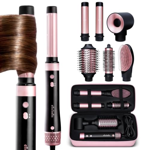 ELLA BELLA® 6 in 1 Professional Hot Air Styler • Powerful Hair Dryer & Straightener Set • Styling Without Heat Damage • Fast Drying Curling Volumizing Straightening • Includes Protective Travel Case