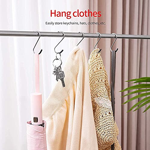 Image of S Hooks for Hanging - S Shaped Heavy Duty Stainless Steel S Type Cap Hook 3.25 Inch (4mm) Long Extension for Clothes, Wardrobe, Kitchenware, Office, Bathroom, Plants, Pots - Pack of 6 (Silver)