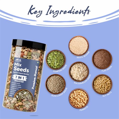 Image of Growfitz 7-in-1 Super Seed Mix | Pack of 2 (500g Each)| 24.4g High Protein & Fiber | Roasted Pumpkin, Sunflower, Flax, Chia, Soy Nuts & Sesame | Healthy Snack |