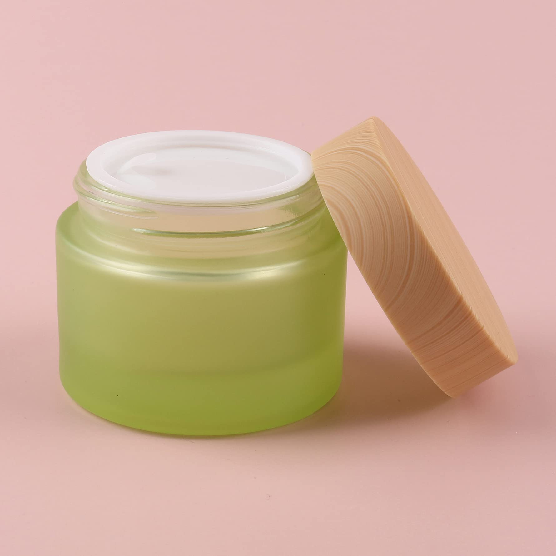 6 Pezzo Barattolo Vuoto di Vetro Verde 50ml Vetro Barattolo di Cosmetico Contenitore 50g per Prodotti di Cosmetica Creme Balsami Labbra con 6 Pezzo Spatole