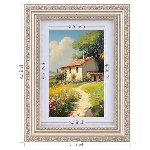 Image of eletecpro 5x7 Vintage Picture Frame, Glass Cover, Silver Beige, 2-Pack | Display Photo 4x6 with Mat or 5x7 without, Horizontal or Vertical, Tabletop or Wall Decor