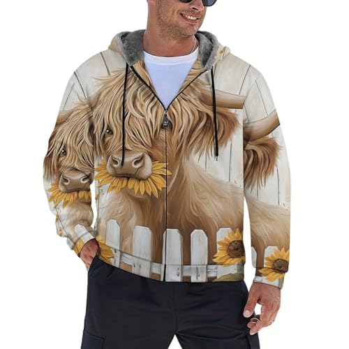 Sweat à capuche homme imprimé vache des Highlands idéal pour les sorties hivernales