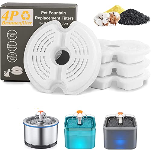 Filtros Fuente Gatos 4 Piezas Filtros para Gatos, 2.5L Filtro de Carbón para Gatos, Filtro Bebedero Gatos, Filtros de Repuesto para Mascotas con Resina y Carbón Activo, para Fuente de Agua Gatos Cover