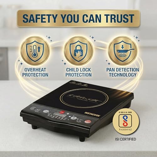 Image of CELLO Blazing Instacook Induction Cooktop Stove 1600 Watts Black | Safe & Reliable, Customized Preset Menu, 8 Stage Power Settings, Overheat Protection | For All Types of Utensils | 1 Year Warranty