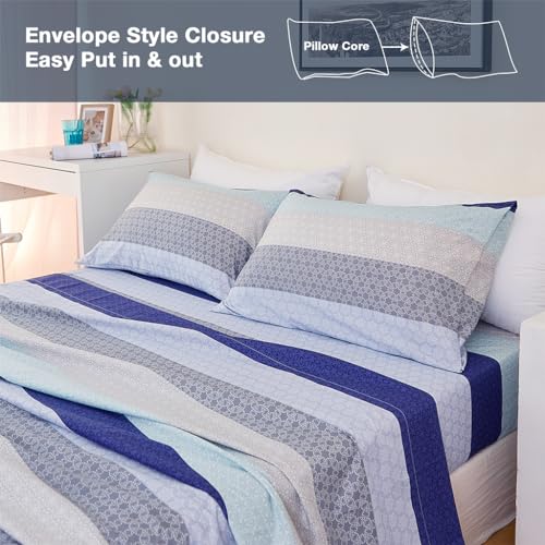 Image of JSD Neutral Striped Print Sheet Set Cal King Extra Deep Pocket | 4 Piece Soft Microfiber Sheets, OEKO-TEX Certified, Easy Care