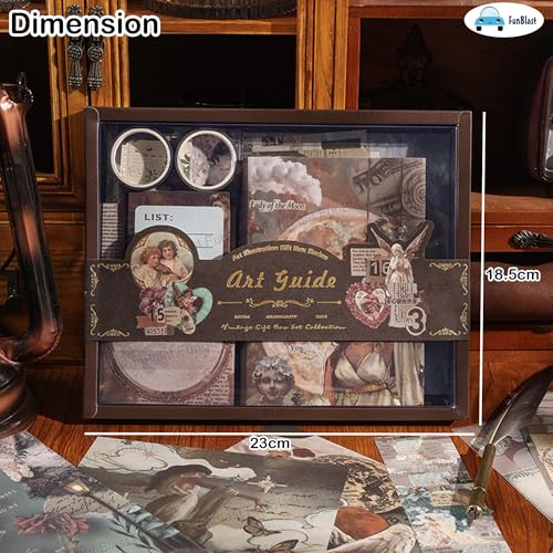 Image of FunBlast Aesthetic Scrapbooking Kit - 213 Pcs Vintage Junk Journal Supplies with Scrapbook Paper, Washi Stickers, A6 Grid Notebook, DIY Craft Journaling Gift for Teen, Girl, Adult (Dark Brown)