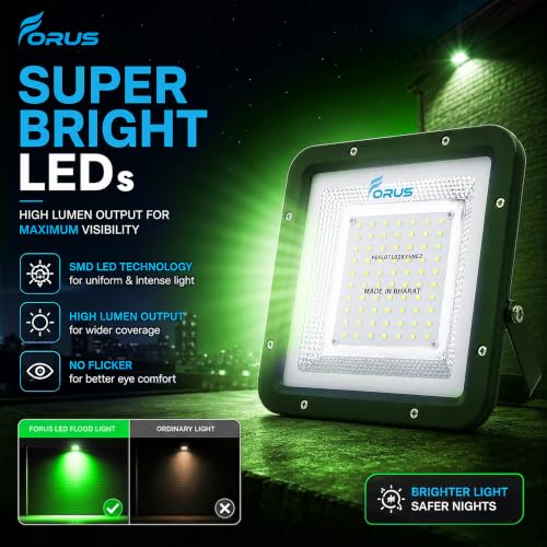 Image of Forus 50W Green Color Flood Light Outdoor LED Waterproof Decorative Focus Lamp for Home Garden Events Security Terrace Landscape Pathway Building Festival Stage Party Celebration Lighting - 1 Pc