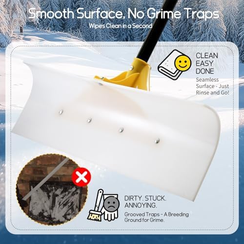YEITSNOW Heavy Duty Snow Pusher Shovel for Driveway 30" Ergonomic Snow Removal Tool with Durable Plastic Blade with Wide Grip - 5