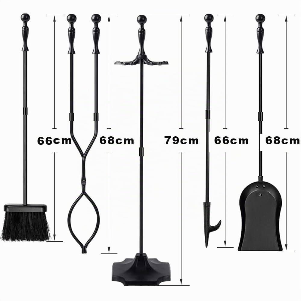 AMAGABELI Garden & Home Kaminwerkzeug-Set mit schwarzem Griff, Schmiedeeisen, großes Feuerwerkzeug-Set und Halter, Feuerstelle für den Außenbereich, 5 Stück