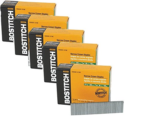 5 Pack Bostitch SX50351-1/4G 1-1/4-in Leg 18-Gauge 7/32-in Narrow Crown Finish Staples (3,000 pk)