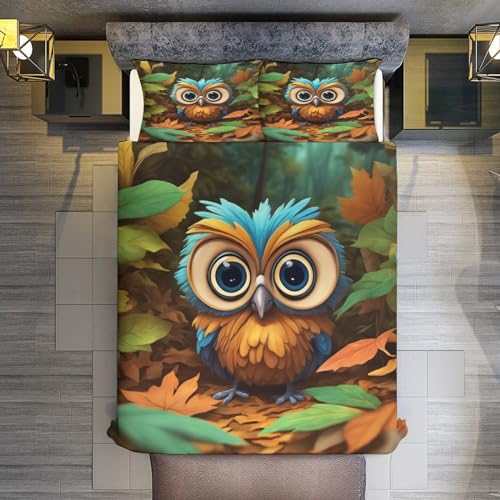 Housse de couette polyester microfibre coton hibou lit double - 3