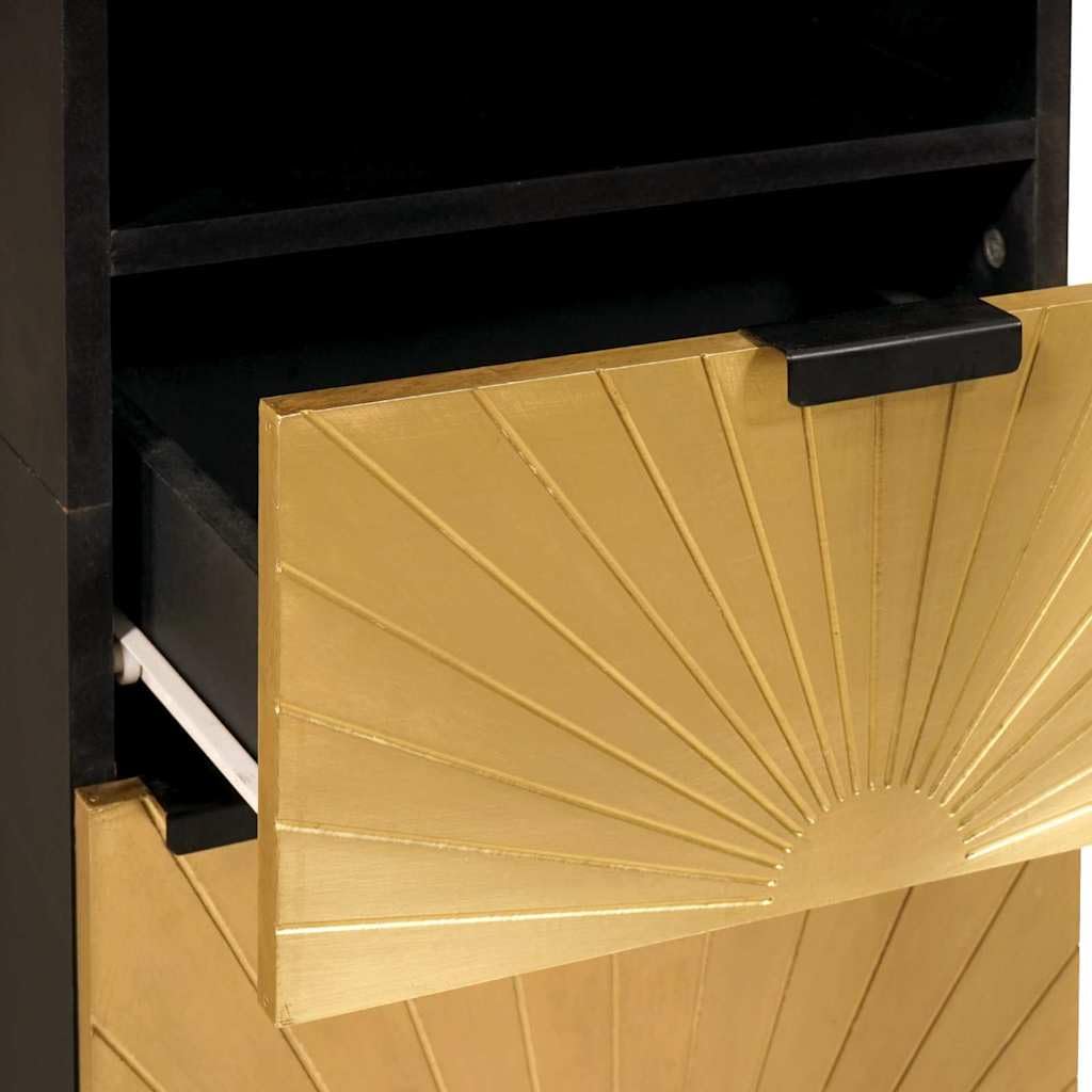 Gabinete de Baño Moderno Negro y Dorado 38 x 33 x 160 cm con Cajón y Estantes, Mueble de Almacenamiento Elegante para Organizar Productos de Higiene y Toallas, Construcción