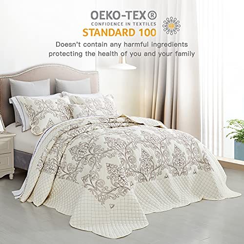 Chixin Oversized Bedspread Coverlet Set King Size - Lightweight Bedding Cover - Beautiful Stitching - 4 Piece Reversible Bedspread - Luxury Damask Paisley Pattern (King, Ivory) #TOP1