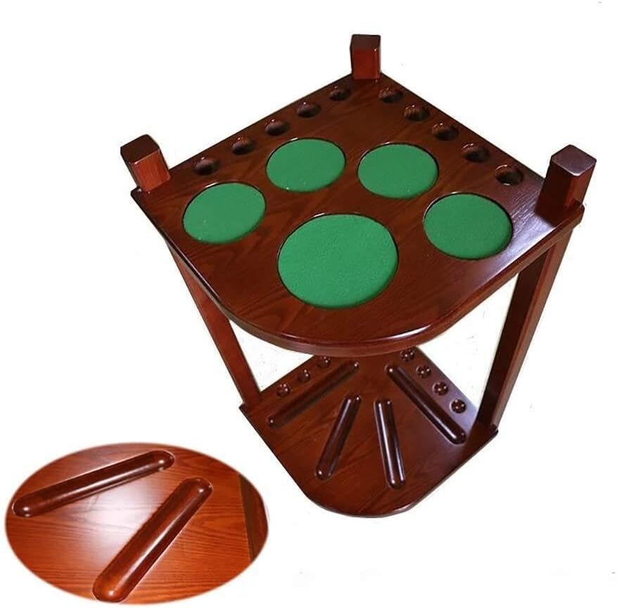 10-Cue Pool Rack Floor Stand – Solid Wood Retro Billiard Stick Holder, Freestanding Cue Organizer for Game Rooms