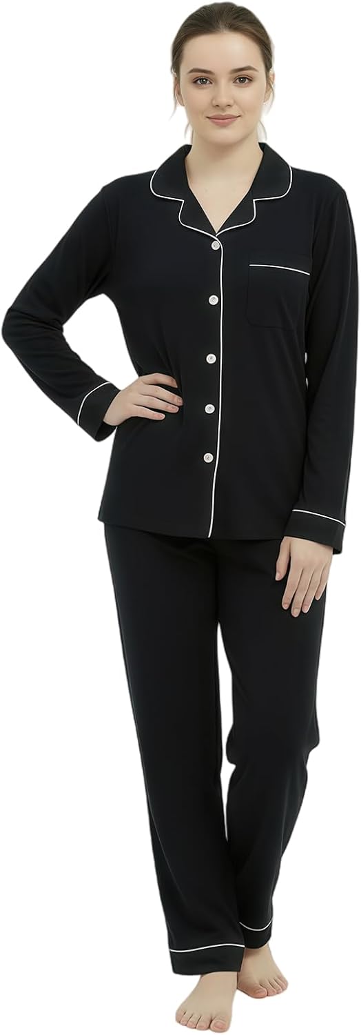 RONGTAI Cotton Womens Pajama Sets Comfy Fall Winter Pajama Set Long Sleeve Sleepwear 2 Pcs Pjs Nightwear S-XXL