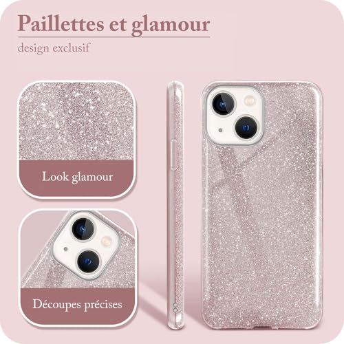 Coque de téléphone strass diamant iPhone 13 Mini Max rose brillant