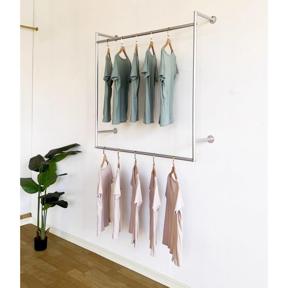 SaryEdge Industrial Wall Clothes Rack, Garment Racks for Retail Display, Closet Storage Organizer Laundry Room, Bedroom, Studio,Silver-150x30x120 cm,Silver-150x30x120 cm