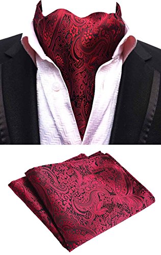 MOHSLEE Men Silk Suit Red Wine Paisley Ascot Woven Cravat Ties Pocket Square Set