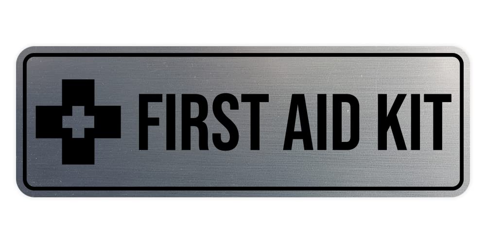 Standard First Aid Kit Sign (Brushed Silver) - Small (10 Pack)