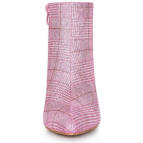 Allegra K Women's Plaid Pointed Toe Side Zip Stiletto Heel Ankle Boots3