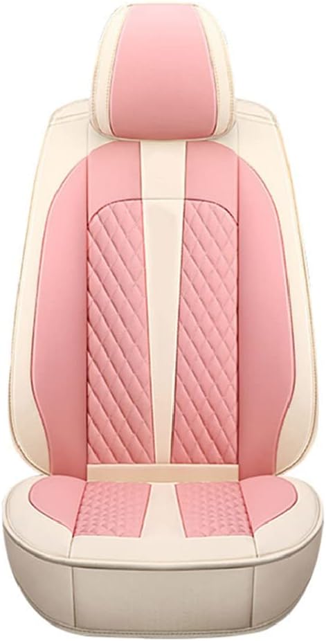 Custom Car Cover for Truck Sedan Coupe & SUV Van 5-Car Cushion Cover Full Set Needlework PU Leather Luxury Set (Beige & Pink)