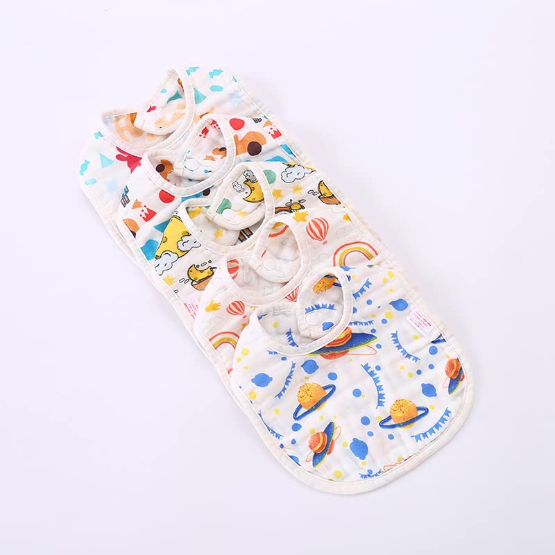 Image of BabyGo Muslin Cotton Baby Bibs | Pure Cotton 8-Layer Super Absorbent Cartoon Print Feeding & Drool Bibs | Ultra-Soft, Washable & Reusable Bibs for Infants, Toddlers & Newborns | Pack of 2 (Multicolor)