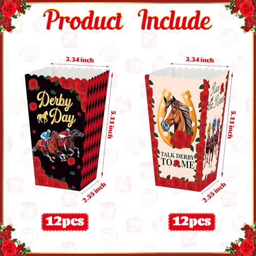 Image of 24 PCS Kentucky Horsing Racing Popcorn Boxes,Derby Party Supplies Snack Box Treat Candy Cookie Container for Horse Racing Theme Derby Table Decoration Supplies