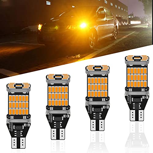4-Pack 921 912 T10 T15 Ambre/Jaune 800 lumens 12V-24V Non-Polarity Extrêmement Lumineux CANBUS Sans Erreur Ak-4014 45PCS Chipsets Ampoules LED pour Feux de Clignotant Back Up Eclairage Inversé Cover