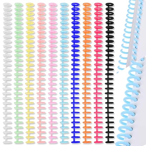 NICECONE 10 lomos coloridos de plástico A4, bobinas de encuadernación de 30 agujeros para carpeta de libros en espiral, fácil de abrir/cerrar para añadir páginas, fabricación de archivos de documentos