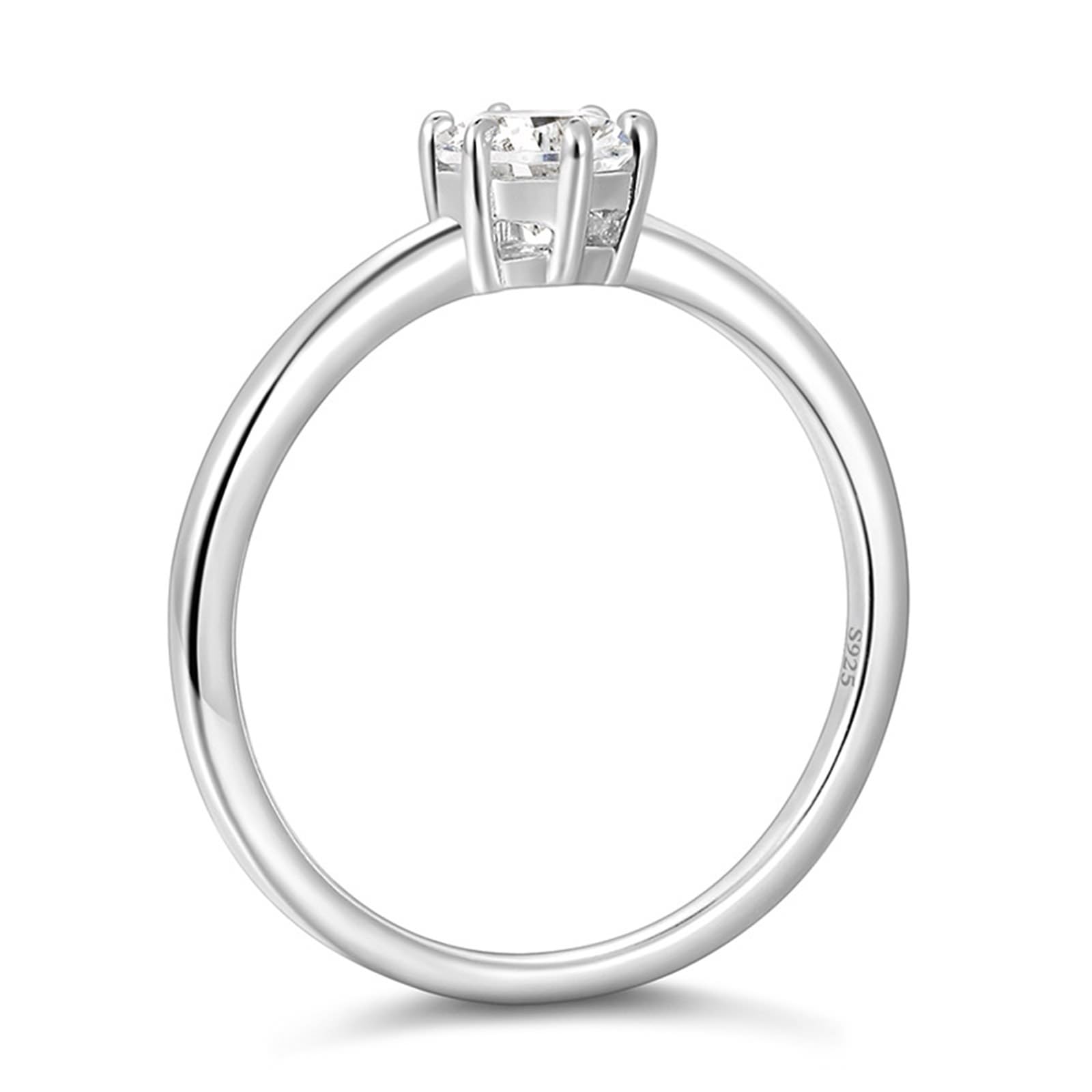 Fedi nuziali da donna in argento sterling 925, 6 griffe, solitario da 0,5 carati, con moissanite, anello da donna vintage, misura 54 (17,2)