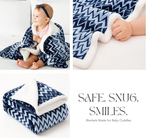 Image of VAS COLLECTIONS Ultra Soft Baby Blanket | Flannel + Sherpa | 2-Layer All-Season AC Sheet for Newborns (0-24 M) - Navy Blue