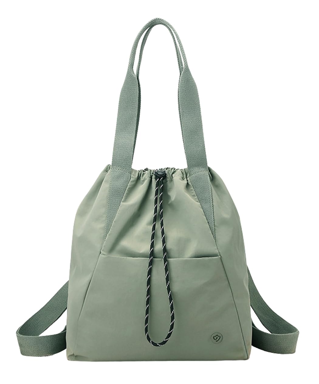 SellerFun Women's Convertible Nylon Drawstring Tote Backpack With Front Zip Pocket Adjustable Straps Gym Travel(Sage Green, 19 Liters)