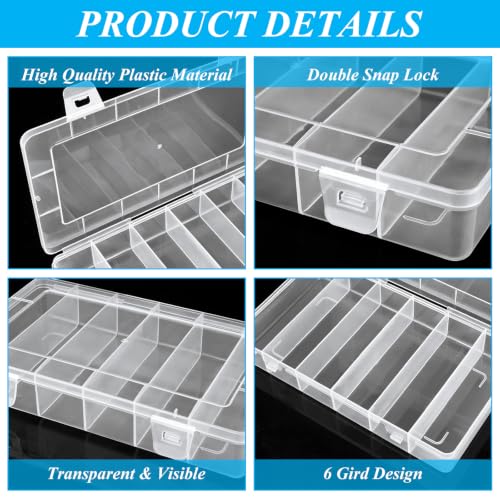 Organizador de Cajas para Pesca con 6 Compartimentos, Transparente, Caja de Plástico para Almacenamiento de Accesorios y Artesanías, Paquete de 10 miniatura 2
