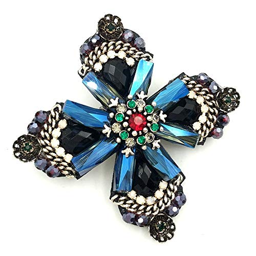 Dreamlandsales Cross Style Dark Blue Rhinestone Crystal Four Petal Flower Brooches Pin (Four Petal Flower) (Blue) #TOP3