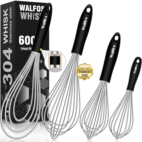 Walfos Whisk,Whisks for cooking set, 304 Stainless steel Whisks,Heat Resistant