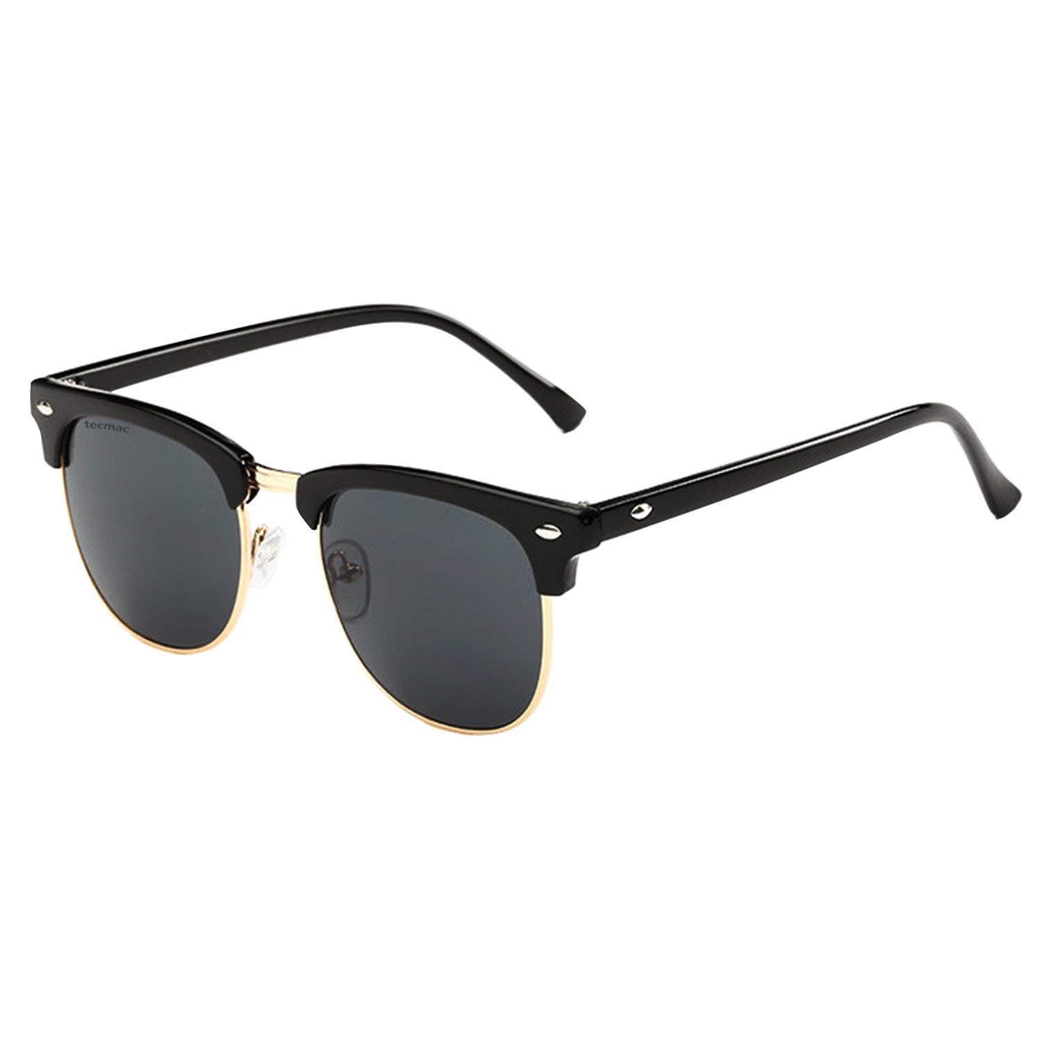 tecmac E8830-52 Polarized Black Lenses Semi-Rimless Sunglasses | Unisex