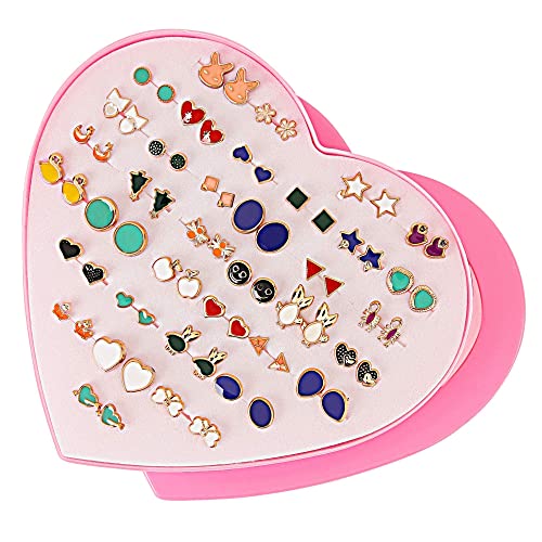36 Pairs Mix Silver Golden Stud Earrings Set for Girls with Heart Shape Gift Packing main image 0
